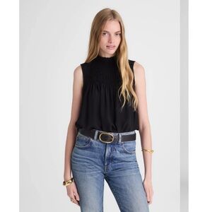 Madewell Smocked Mockneck Sleeveless Top